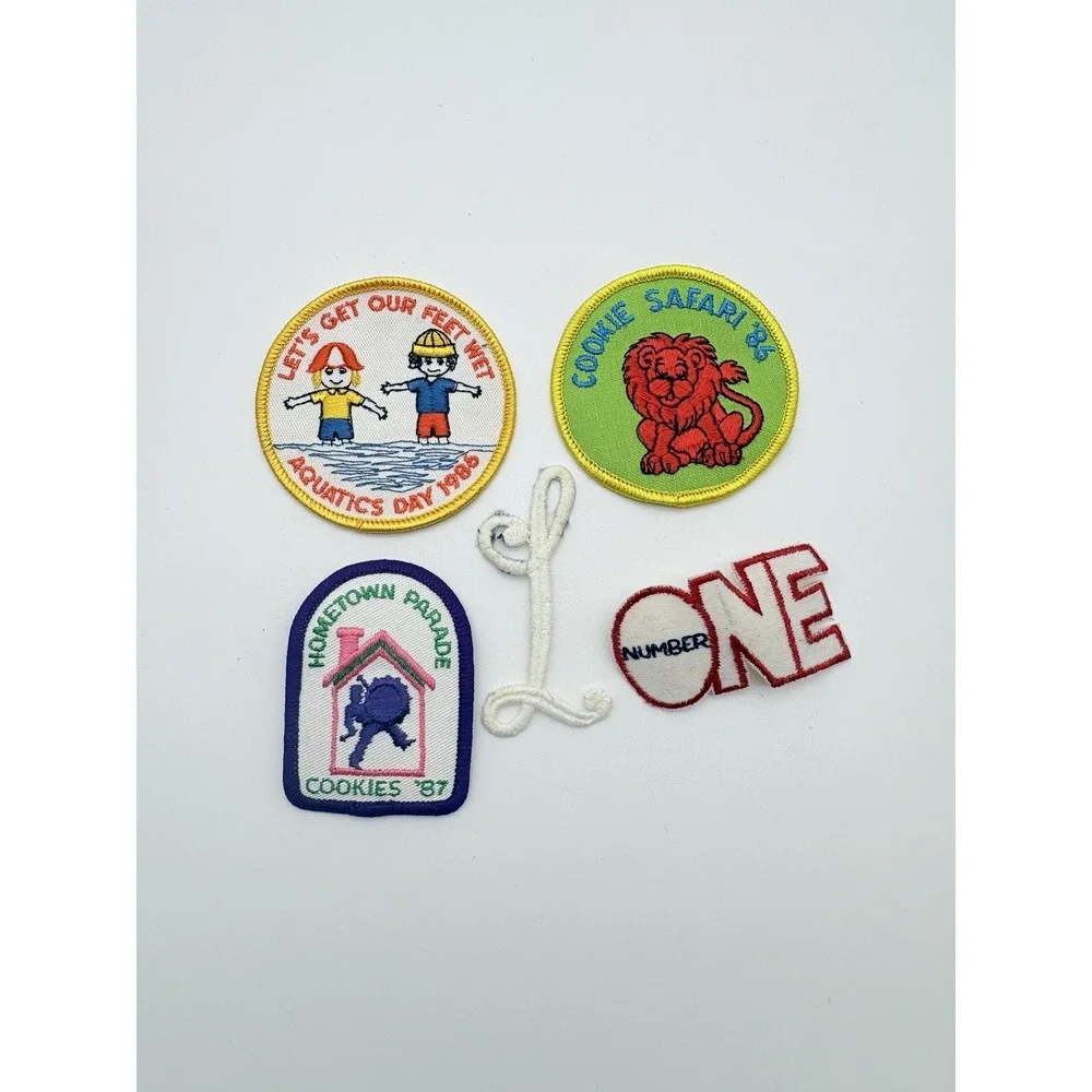 Vintage Lot 5 Multicolor Embroidery Patches Cookie Safari Aquatics 1980s‎
